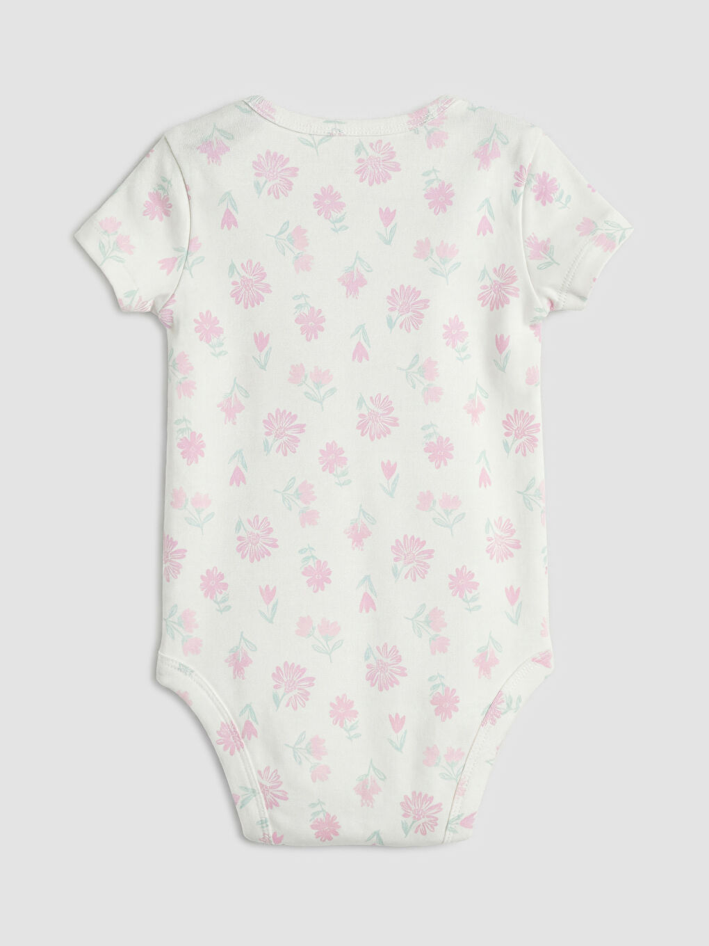 Ekru Bisiklet Yaka Kısa Kollu Kız Bebek Çıtçıtlı Body 2'li-5