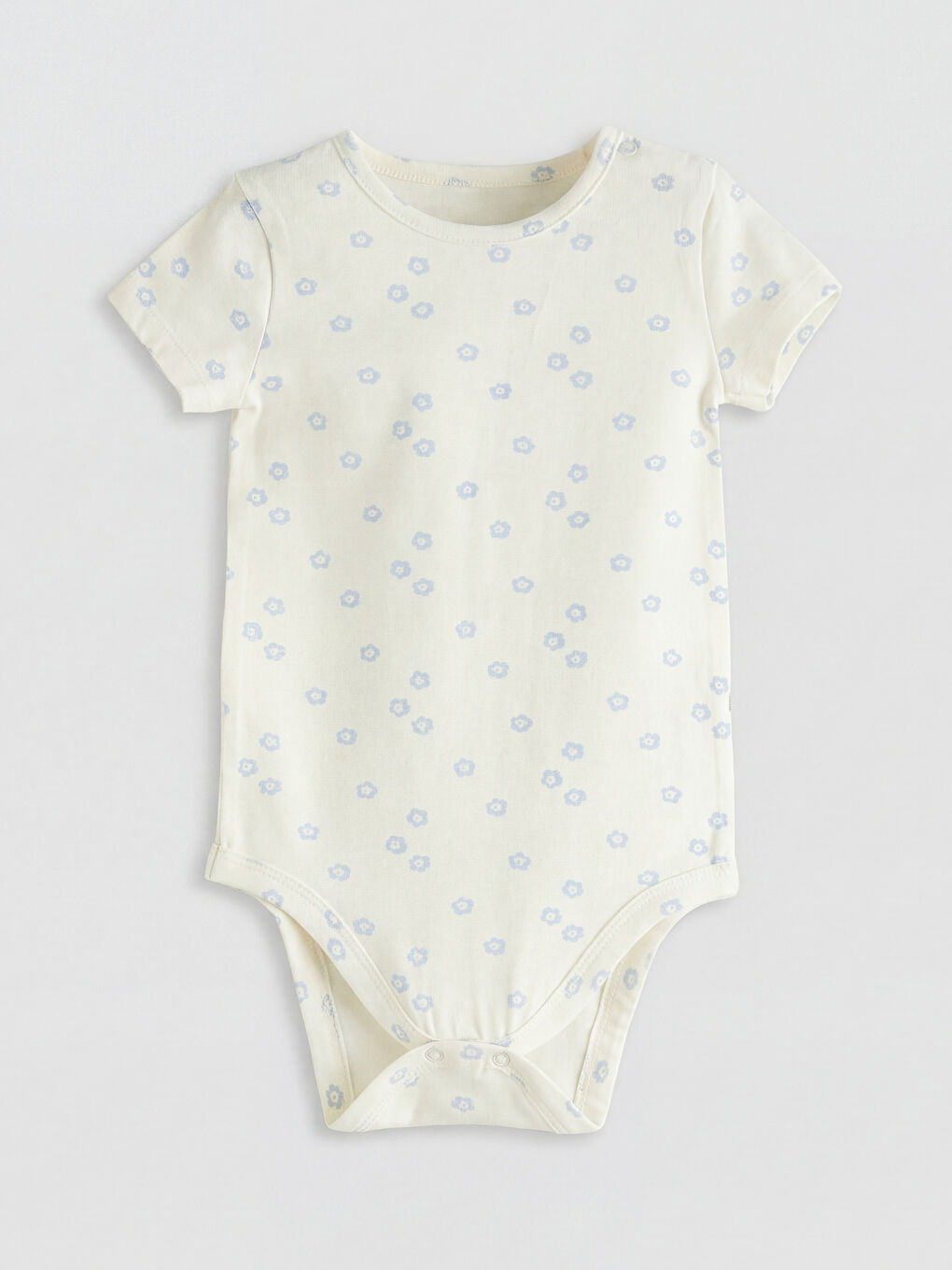 Ekru Bisiklet Yaka Desenli Kız Bebek Çıtçıtlı Body 2'li-1