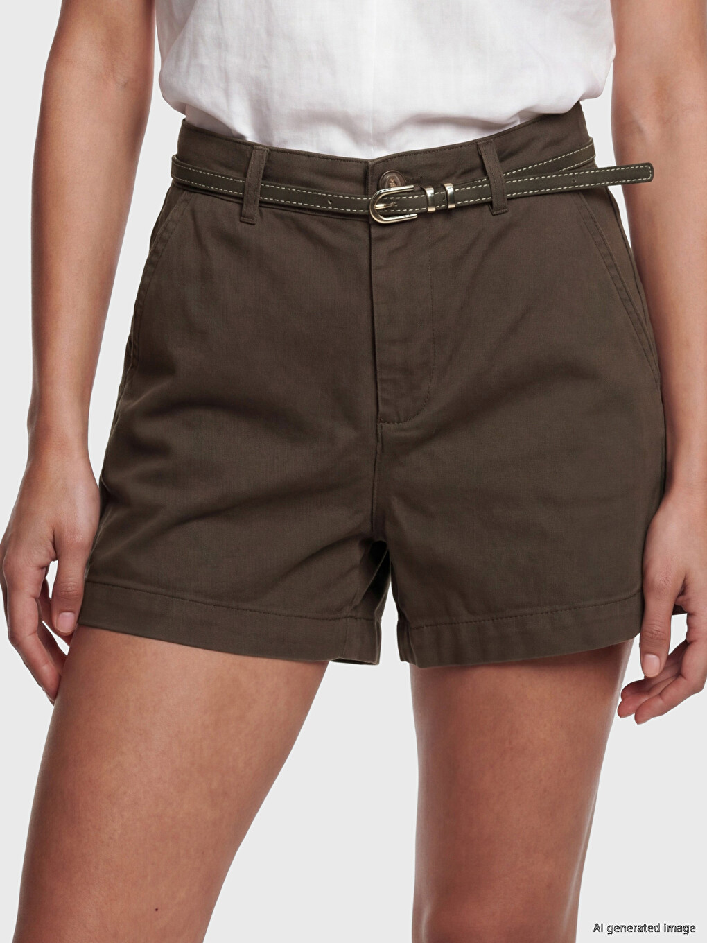 Belted Waist Women's Jean Shorts-2