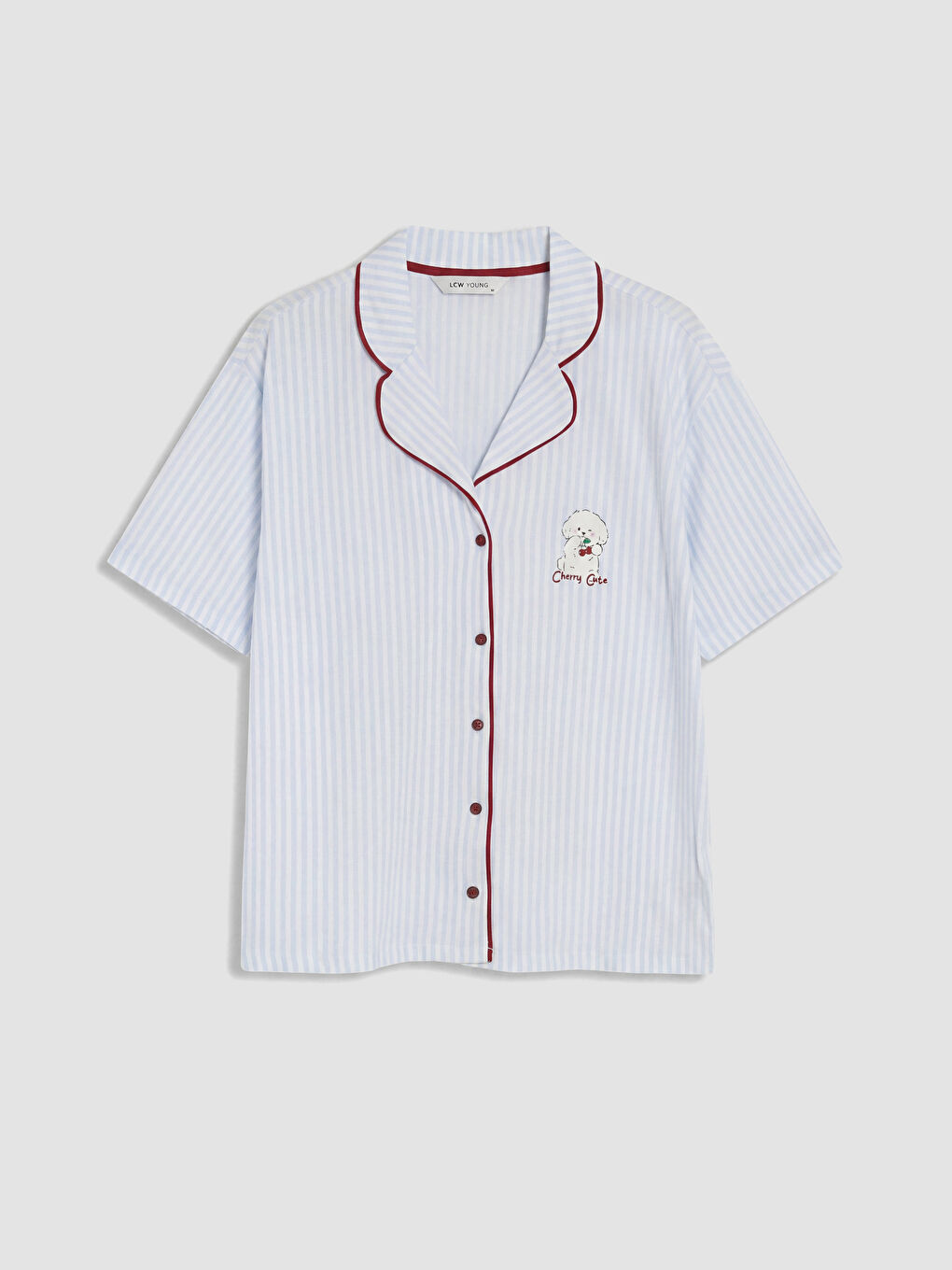 Mavi Gömlek Yaka Çizgili Kadın Şortlu Pijama Takımı-1