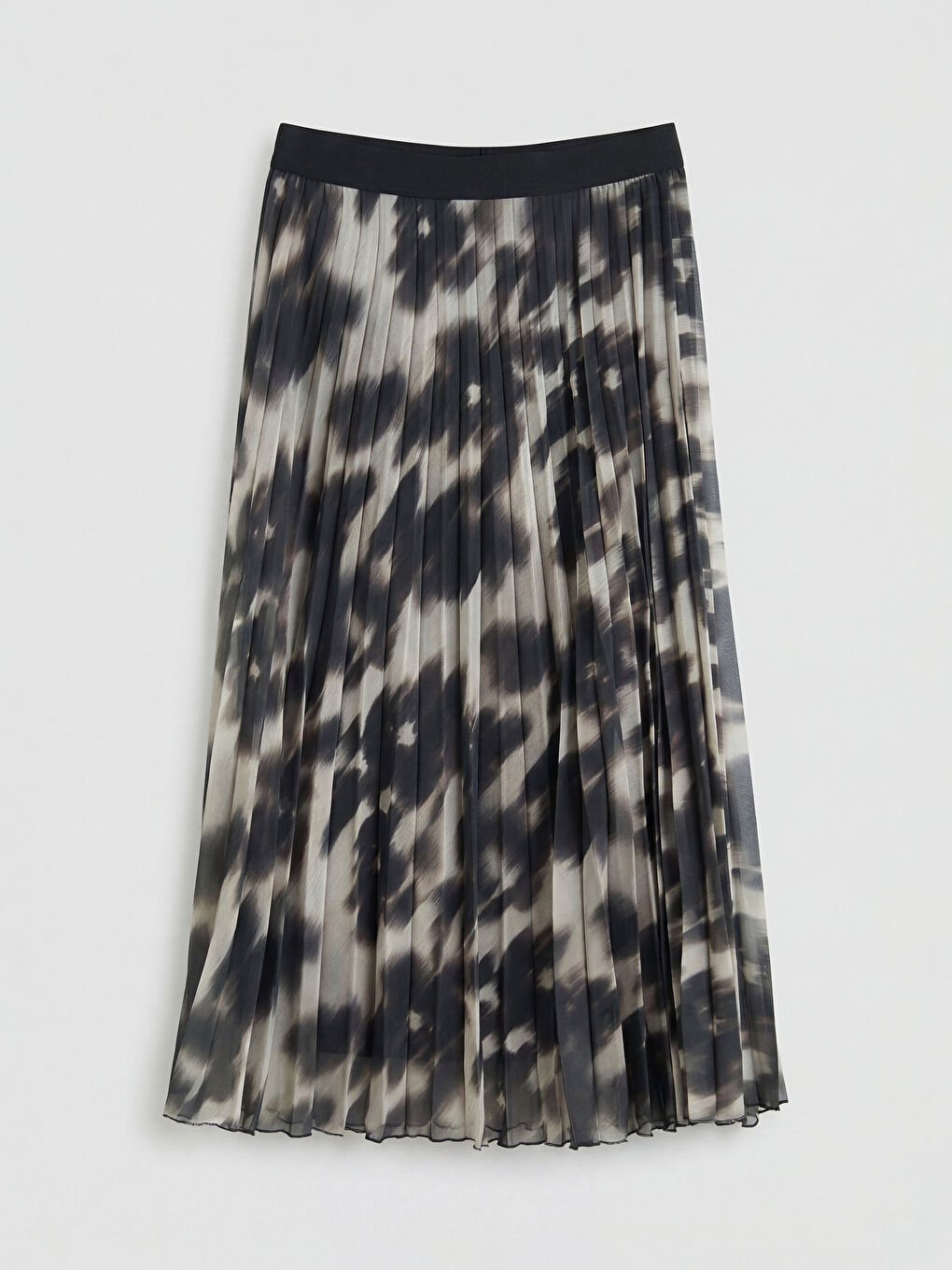 Siyah Beli Lastikli Çiçekli Pileli Etek