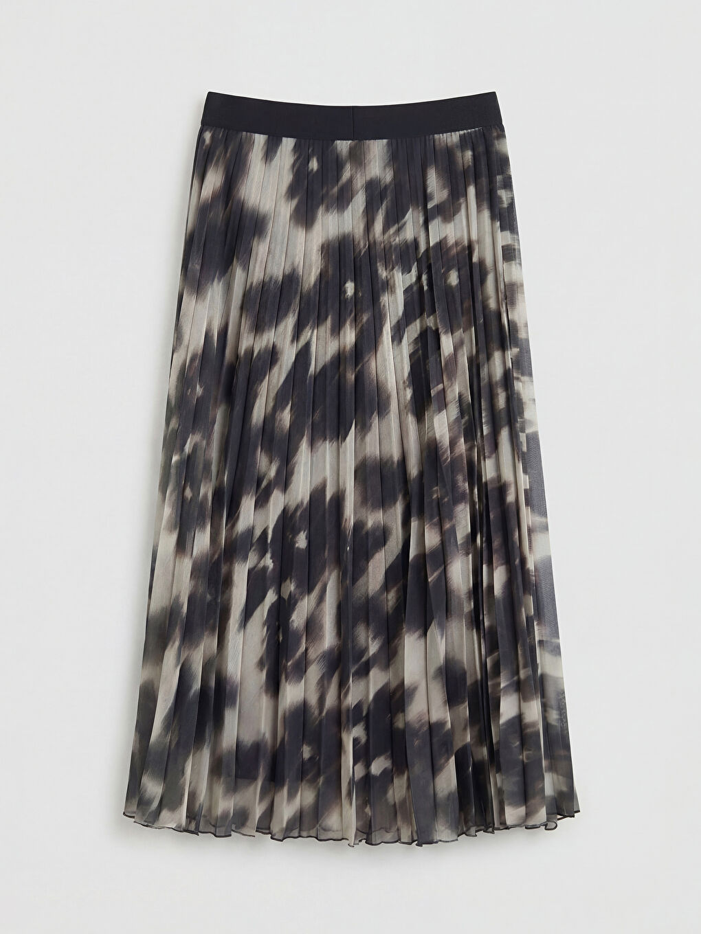 Siyah Beli Lastikli Çiçekli Pileli Etek-1