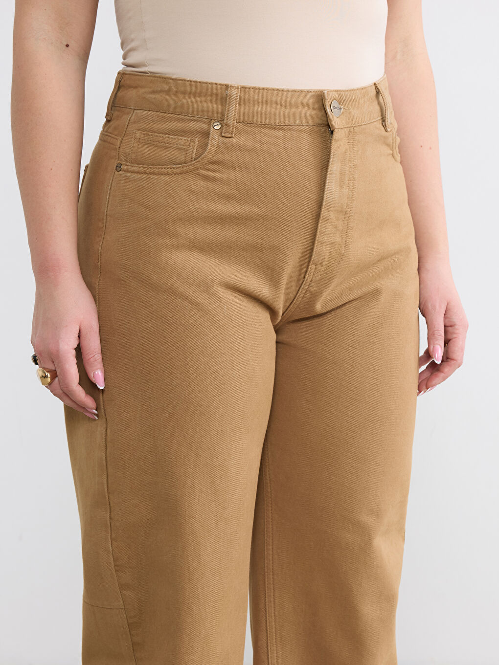 Bej Bol Fit Kadın Jean Pantolon-2