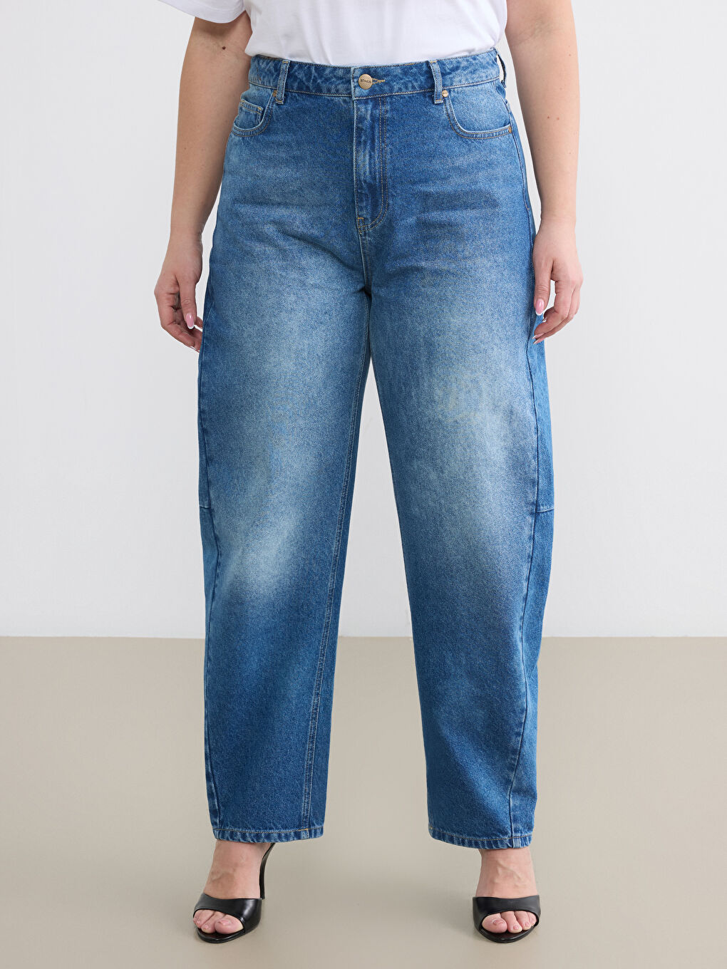 Mavi Yüksek Bel Mom Fit Kadın Jean Pantolon-1