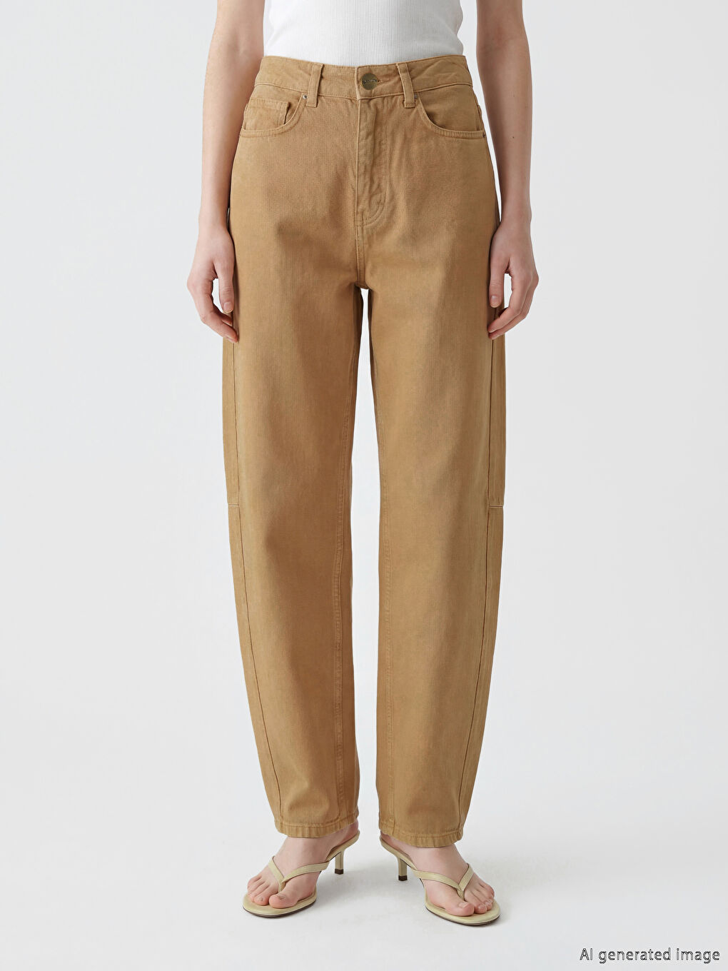 Bej Barrel Fit Kadın Jean Pantolon-1