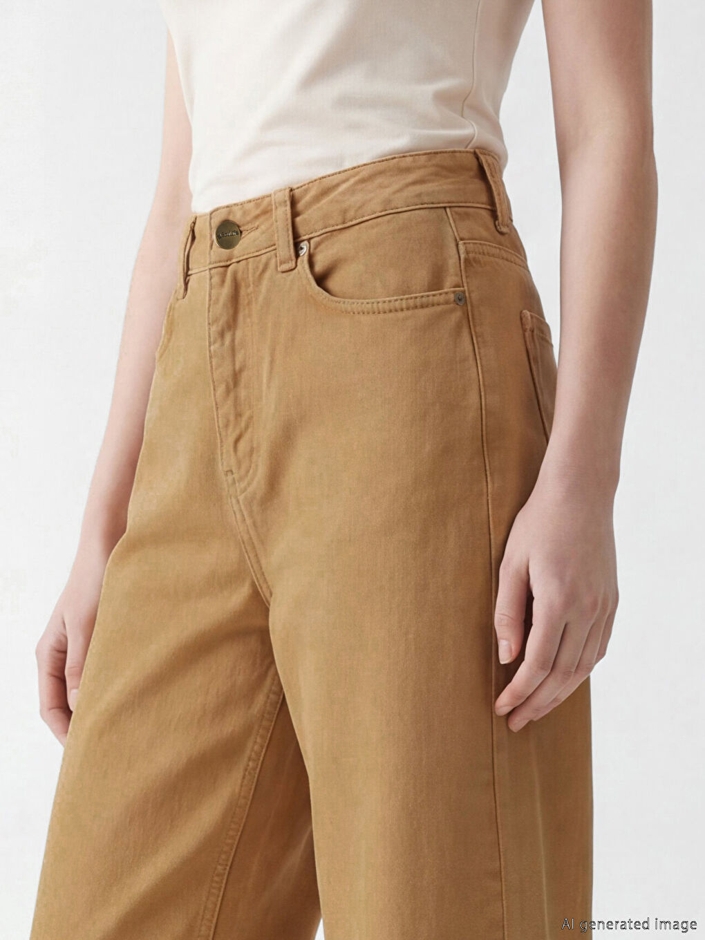 Bej Barrel Fit Kadın Jean Pantolon-2