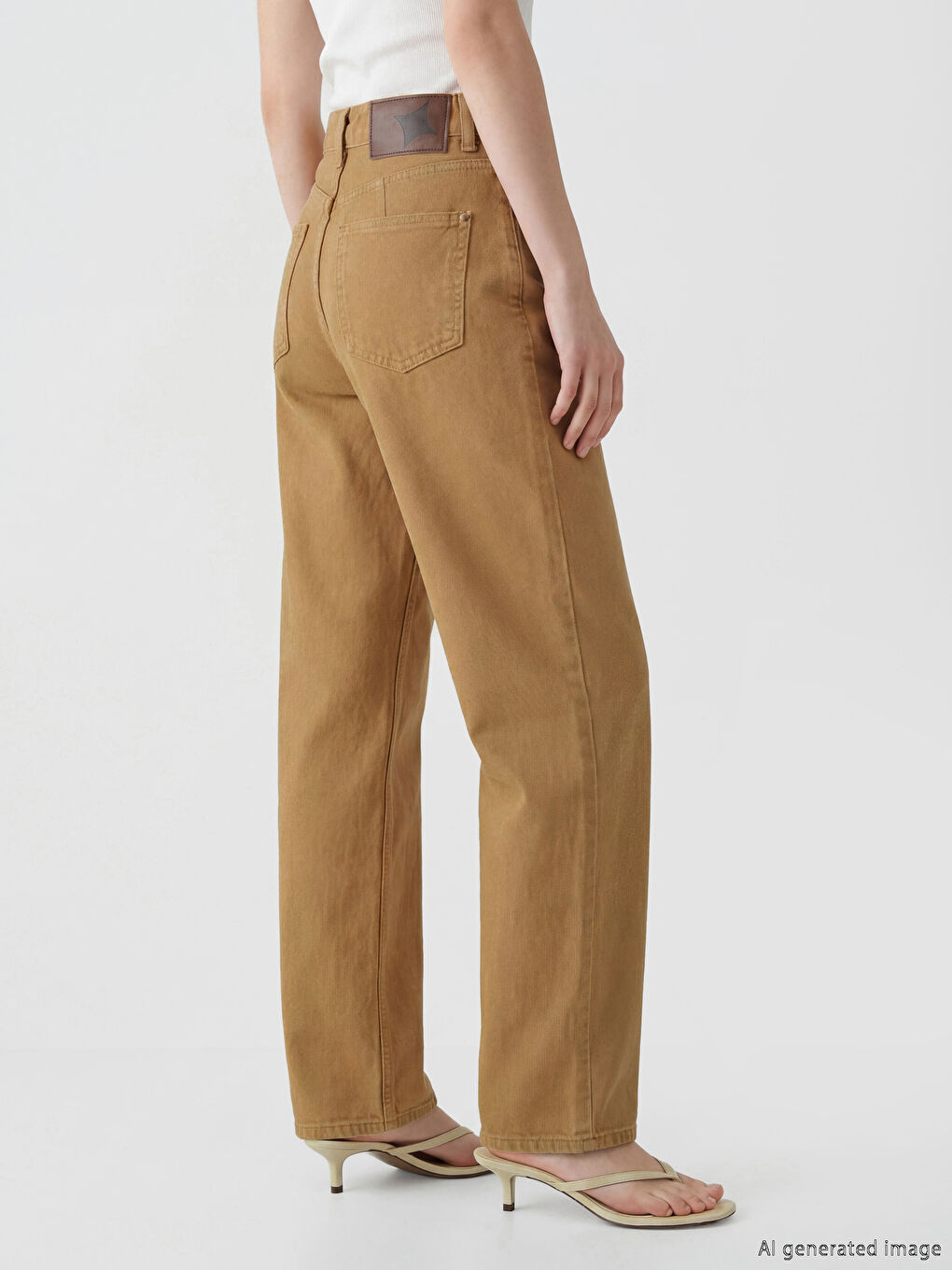 Bej Barrel Fit Kadın Jean Pantolon-3