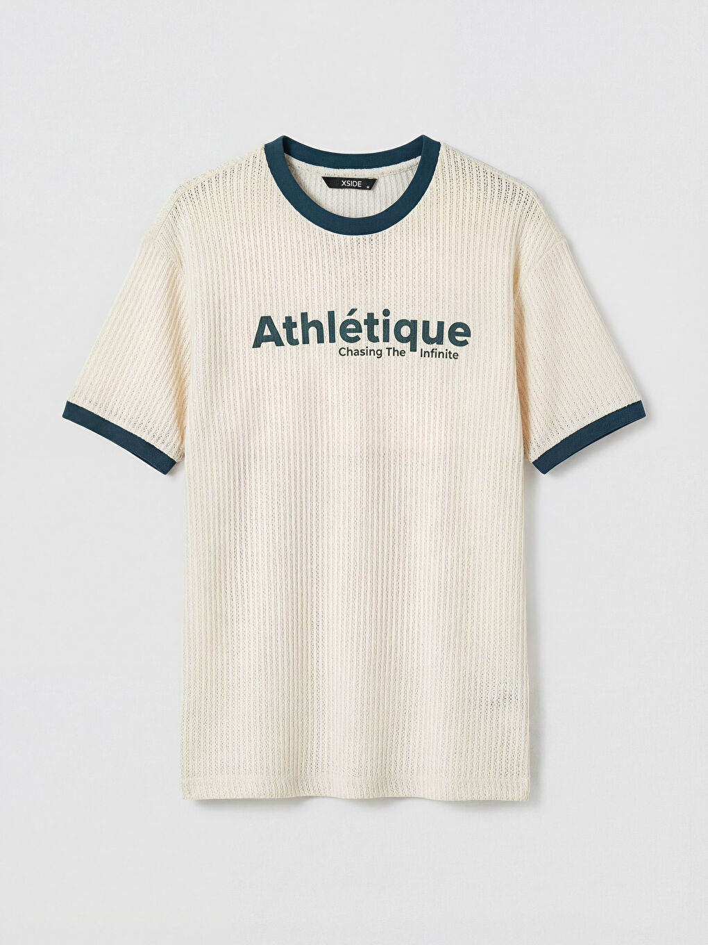 Ekru Relaxed Fit Bisiklet Yaka Baskılı Erkek Tişört