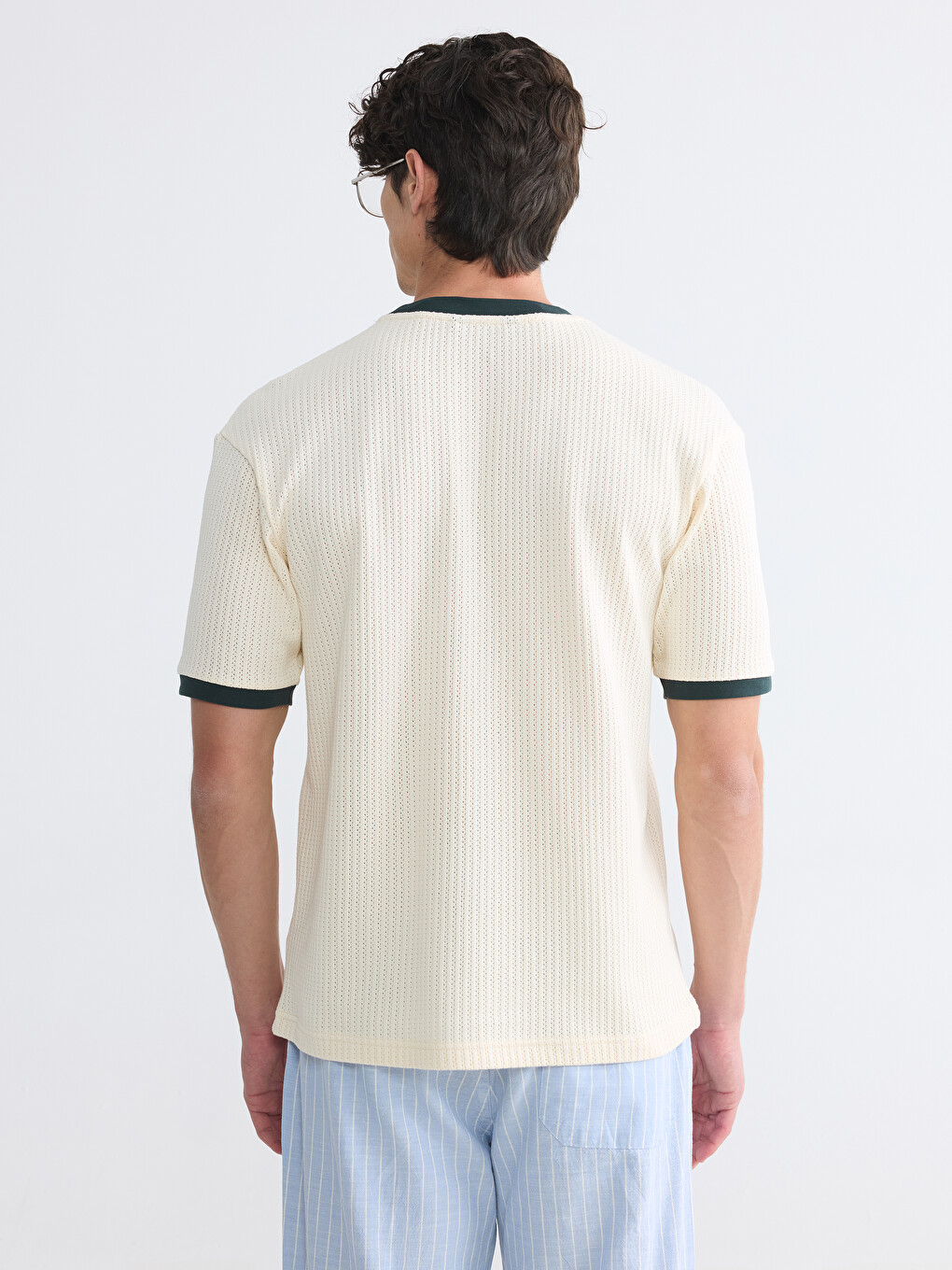 Ekru Relaxed Fit Bisiklet Yaka Baskılı Erkek Tişört-3