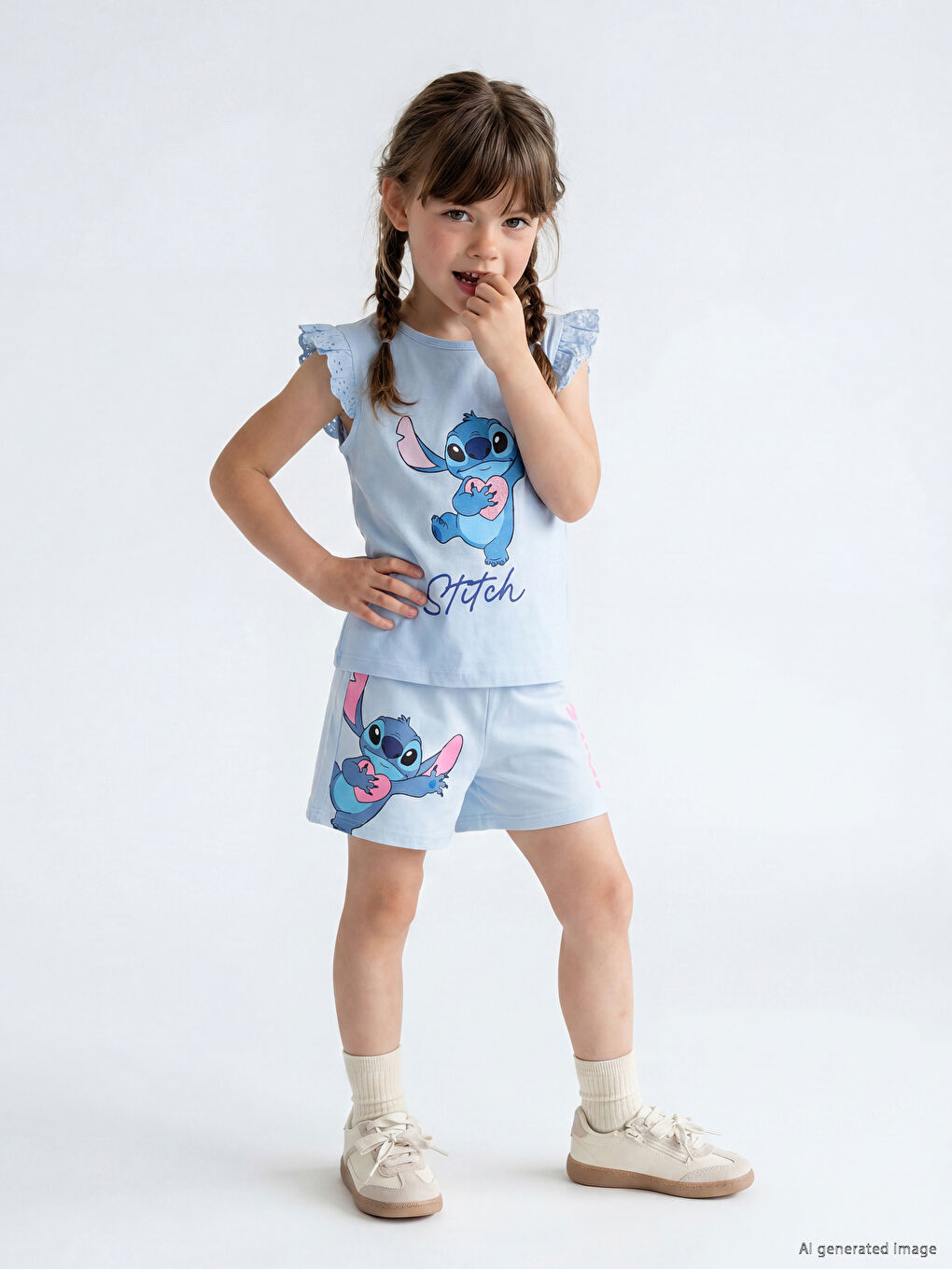 Pantaloni scurți imprimați Lilo & Stitch pentru fete