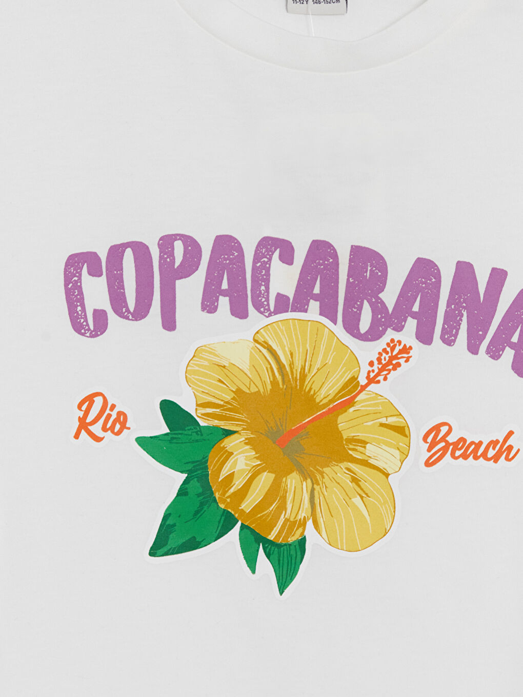 Beyaz Bisiklet Yaka Baskılı Kız Çocuk Tişört-2