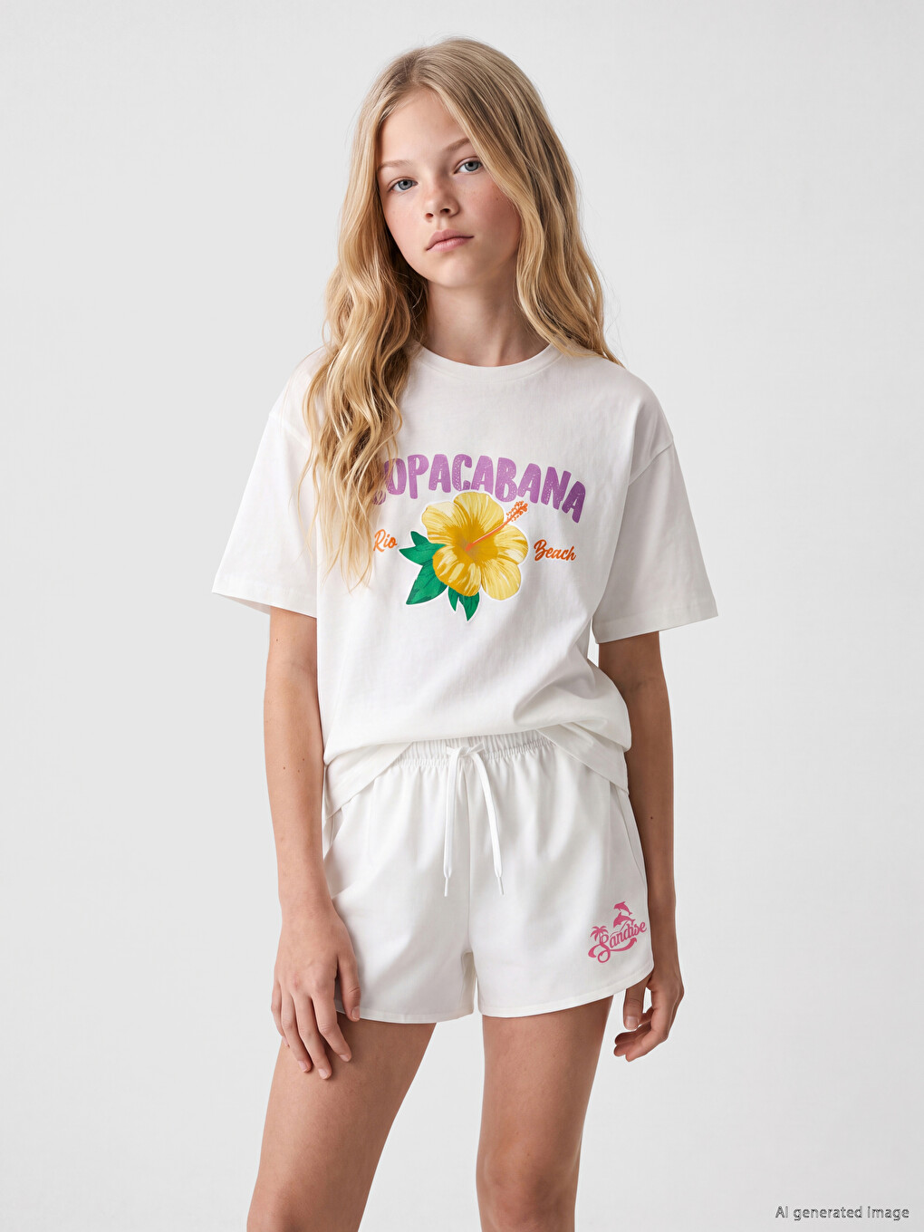Crew Neck Printed Girls' T-shirt