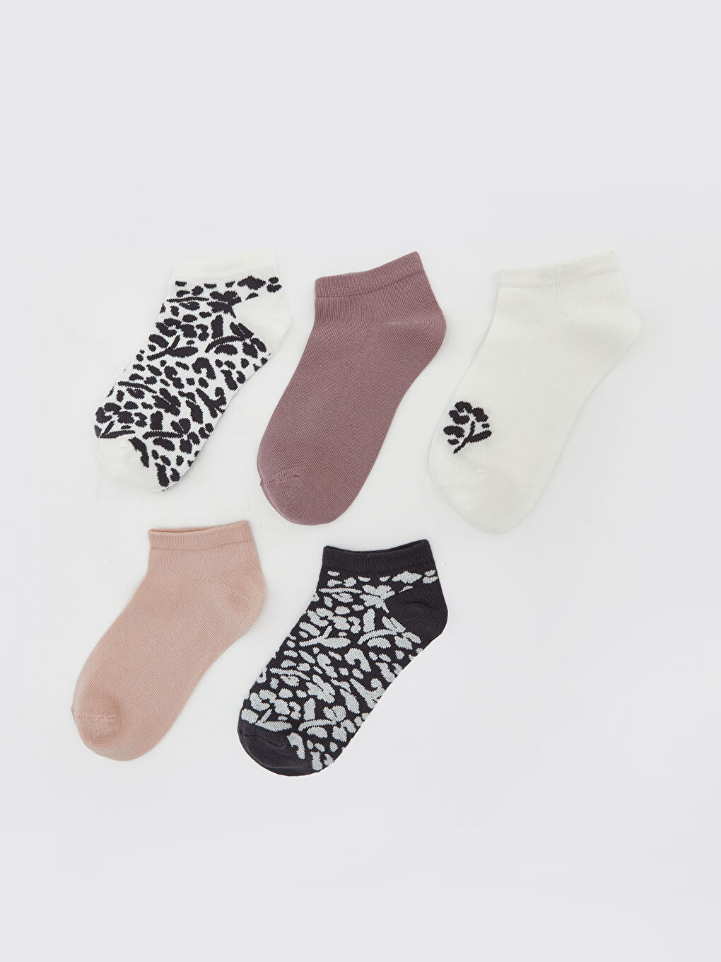 Ekru Desenli Kadın Patik Çorap 5'li