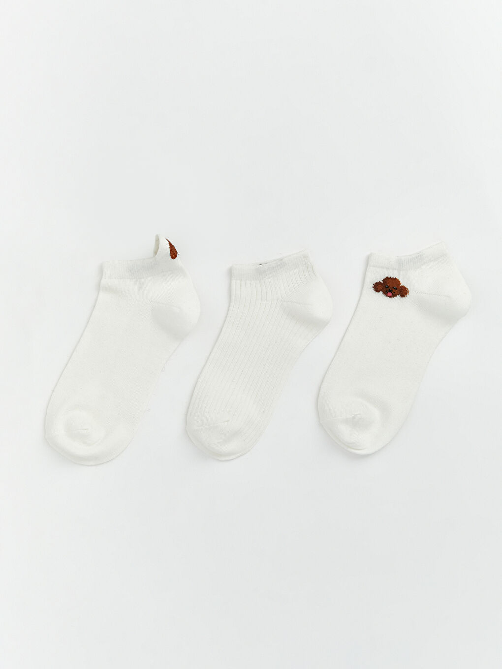 Ekru Baskılı Kadın Patik Çorap 3'lü