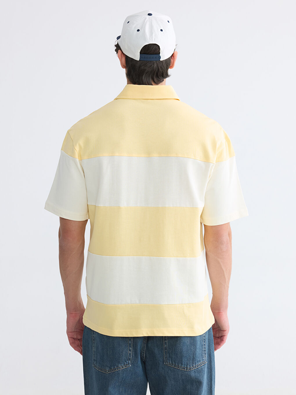 Sarı Polo Yaka Renk Bloklu Erkek Tişört-3