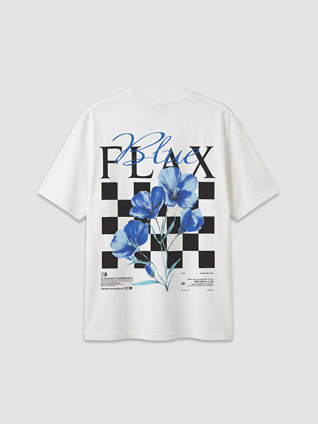 Beyaz Bisiklet Yaka Baskılı Penye Erkek Tişört-1