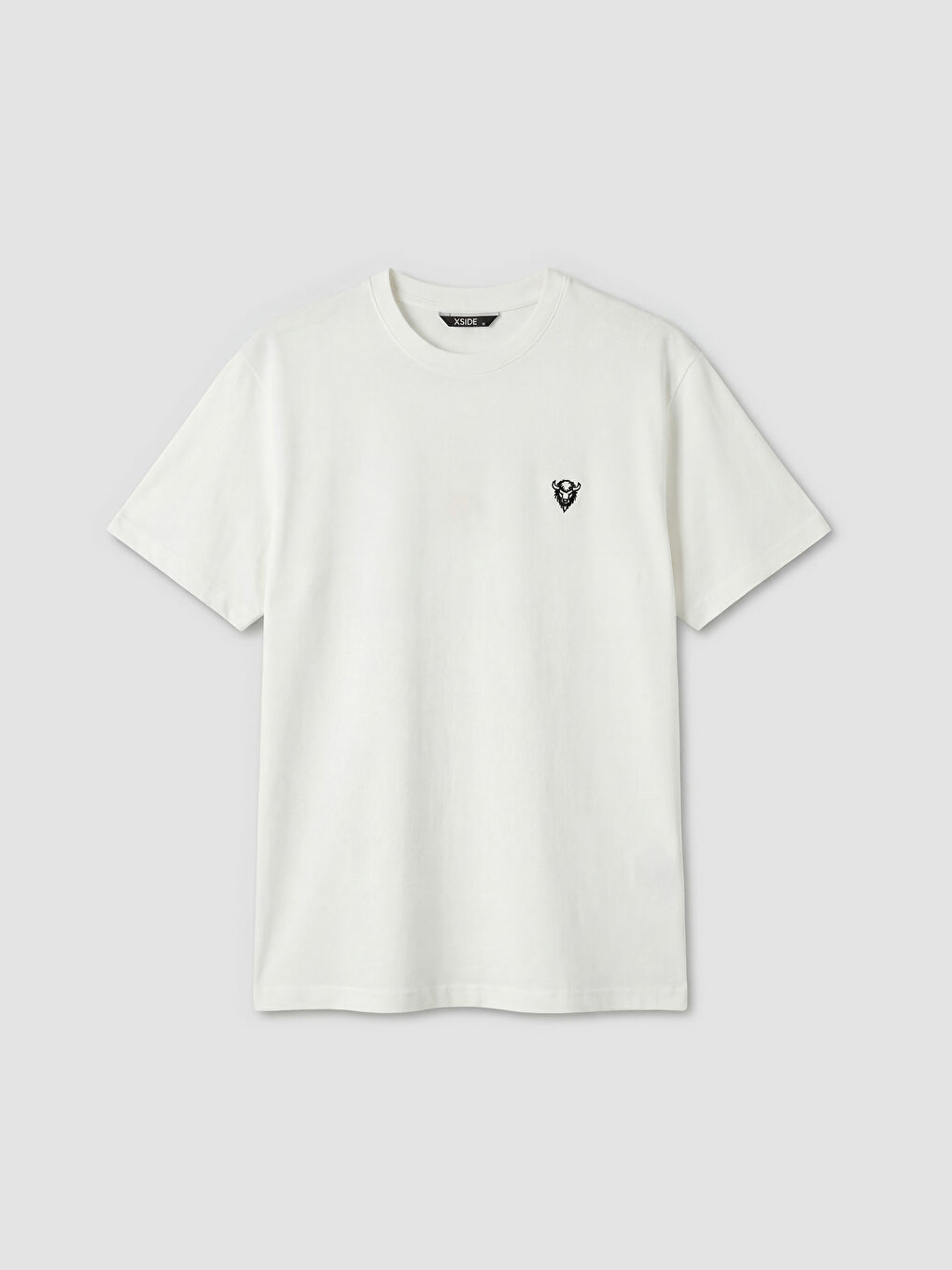 Ekru Bisiklet Yaka Nakışlı Penye Erkek Tişört