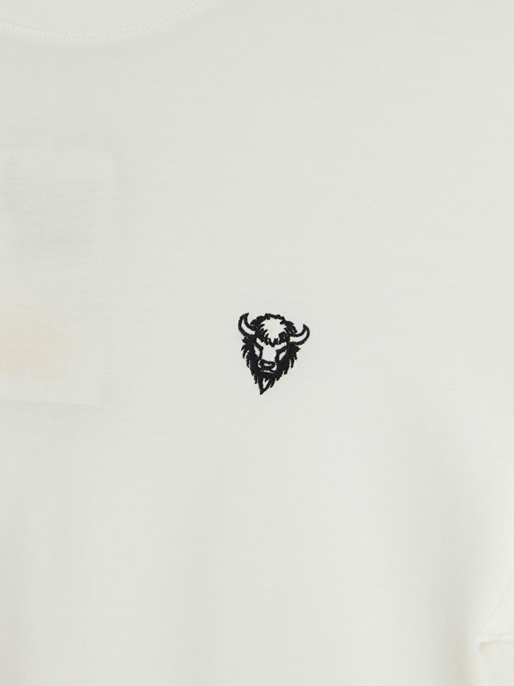 Ekru Bisiklet Yaka Nakışlı Penye Erkek Tişört-2