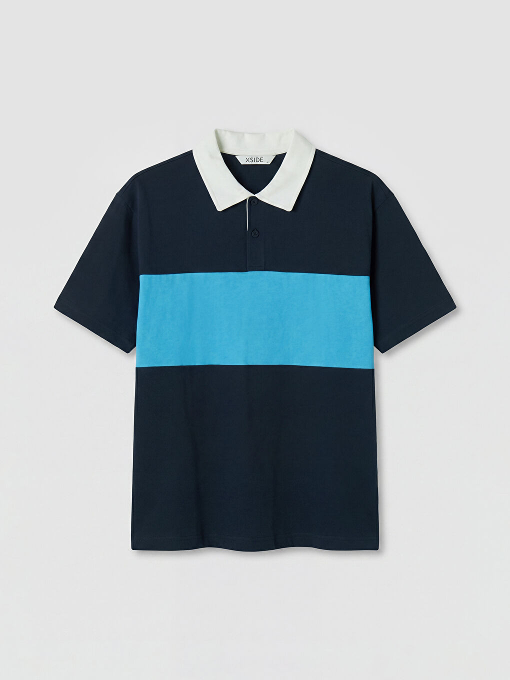 Lacivert Relax Fit Renk Bloklu Erkek Tişört