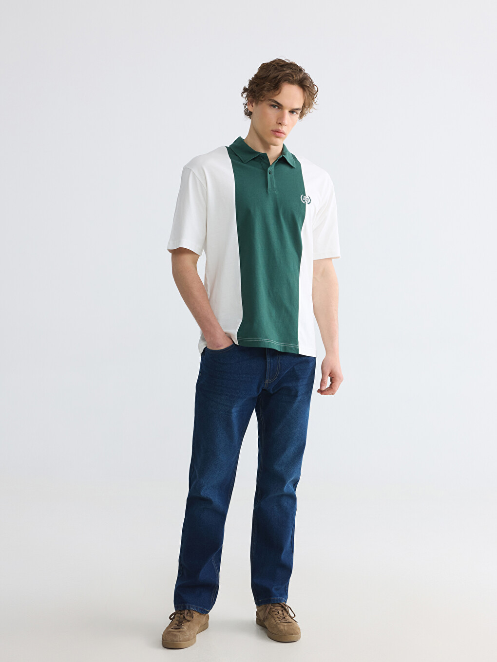 Polo Collar Color Block Men's T-Shirt-1
