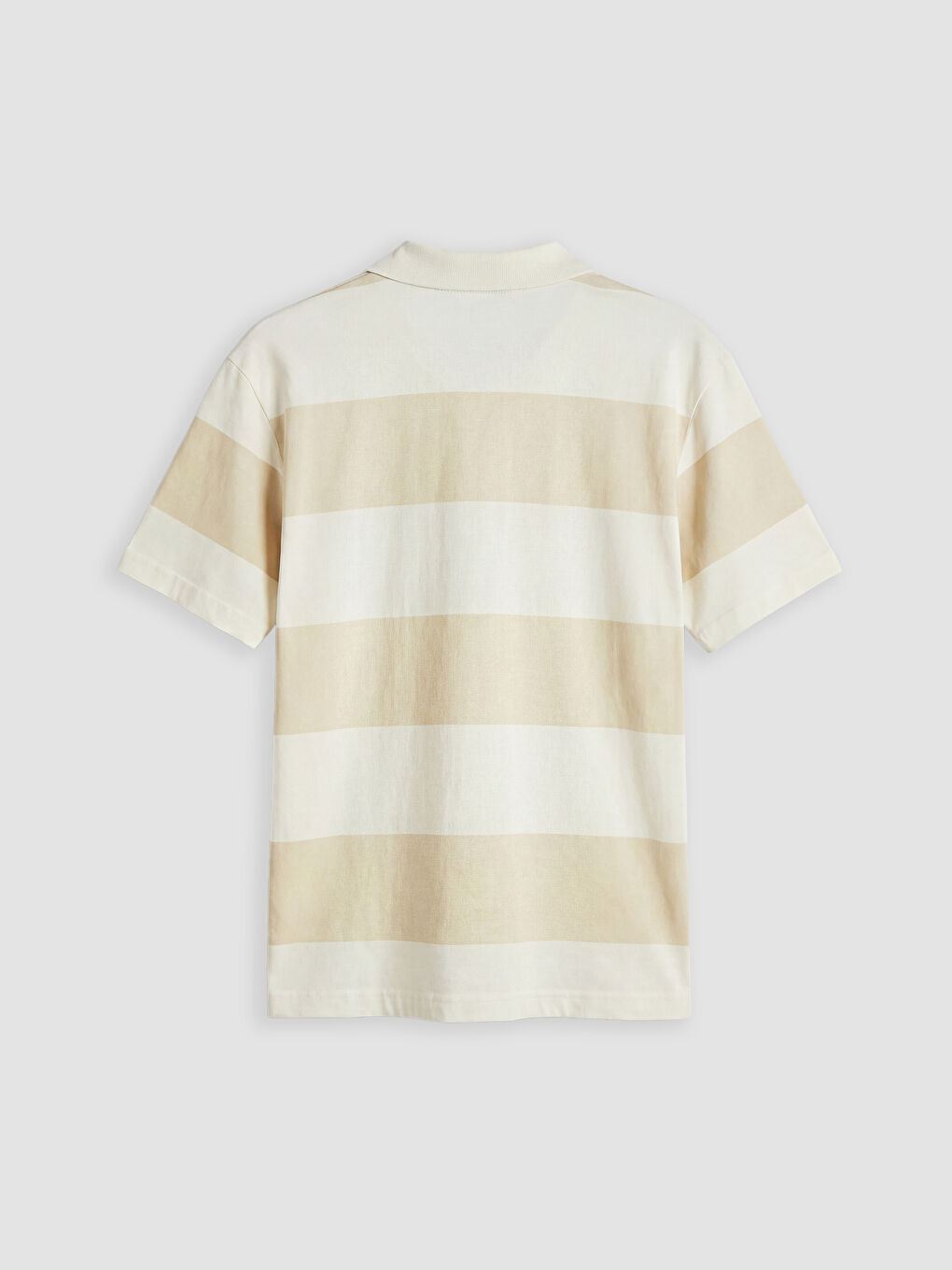 Bej Relaxed Fit Polo Yaka Çizgili Erkek Tişört-5