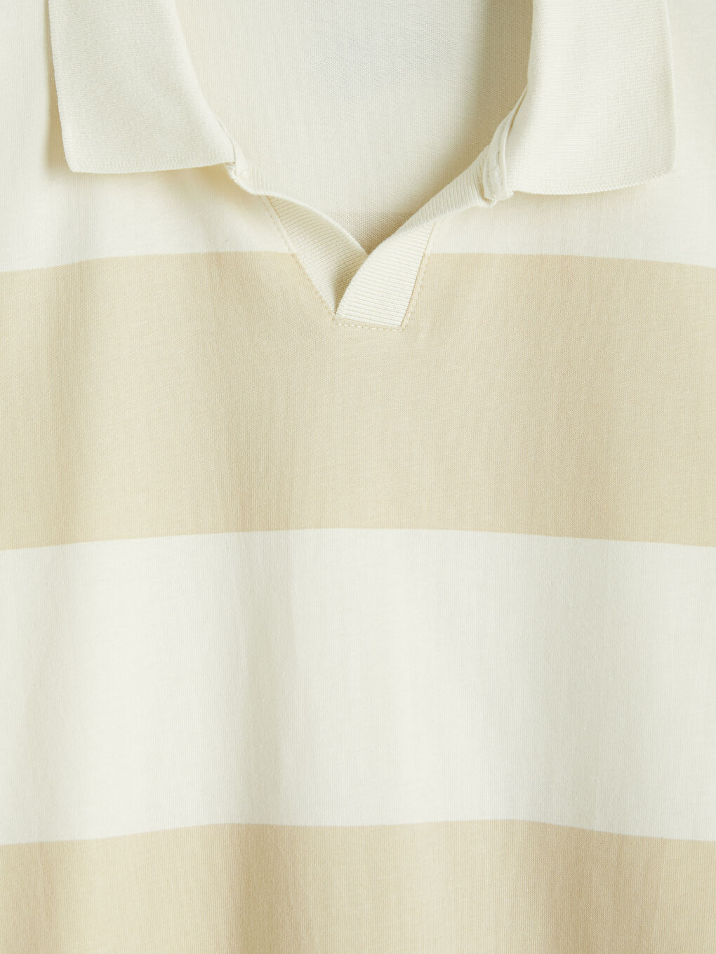 Bej Relaxed Fit Polo Yaka Çizgili Erkek Tişört-6