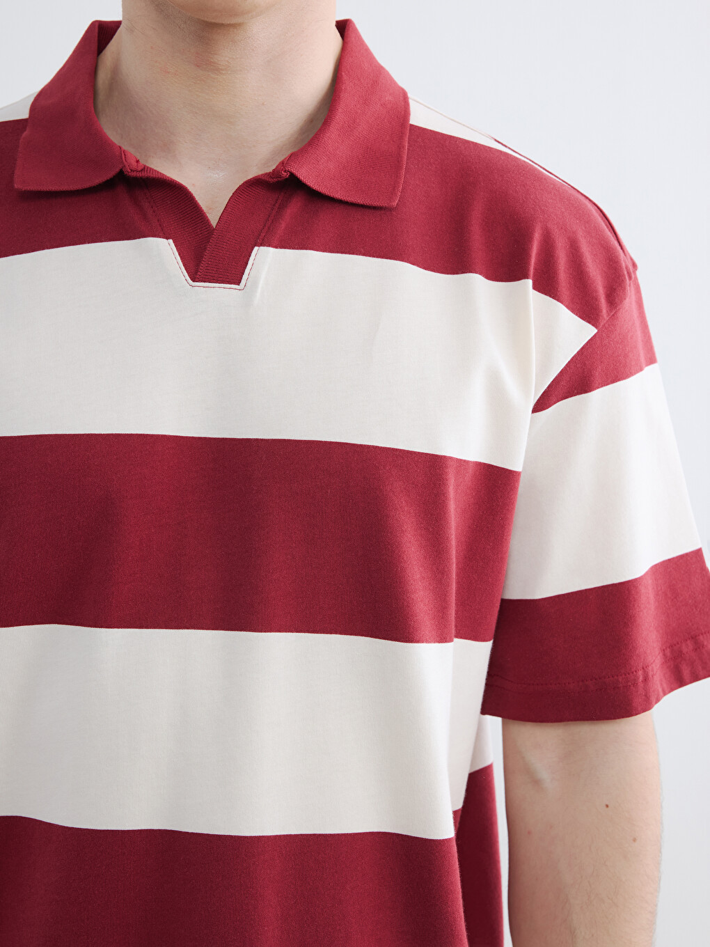 Relaxed Fit Polo Collar Striped Men's T-Shirt-4