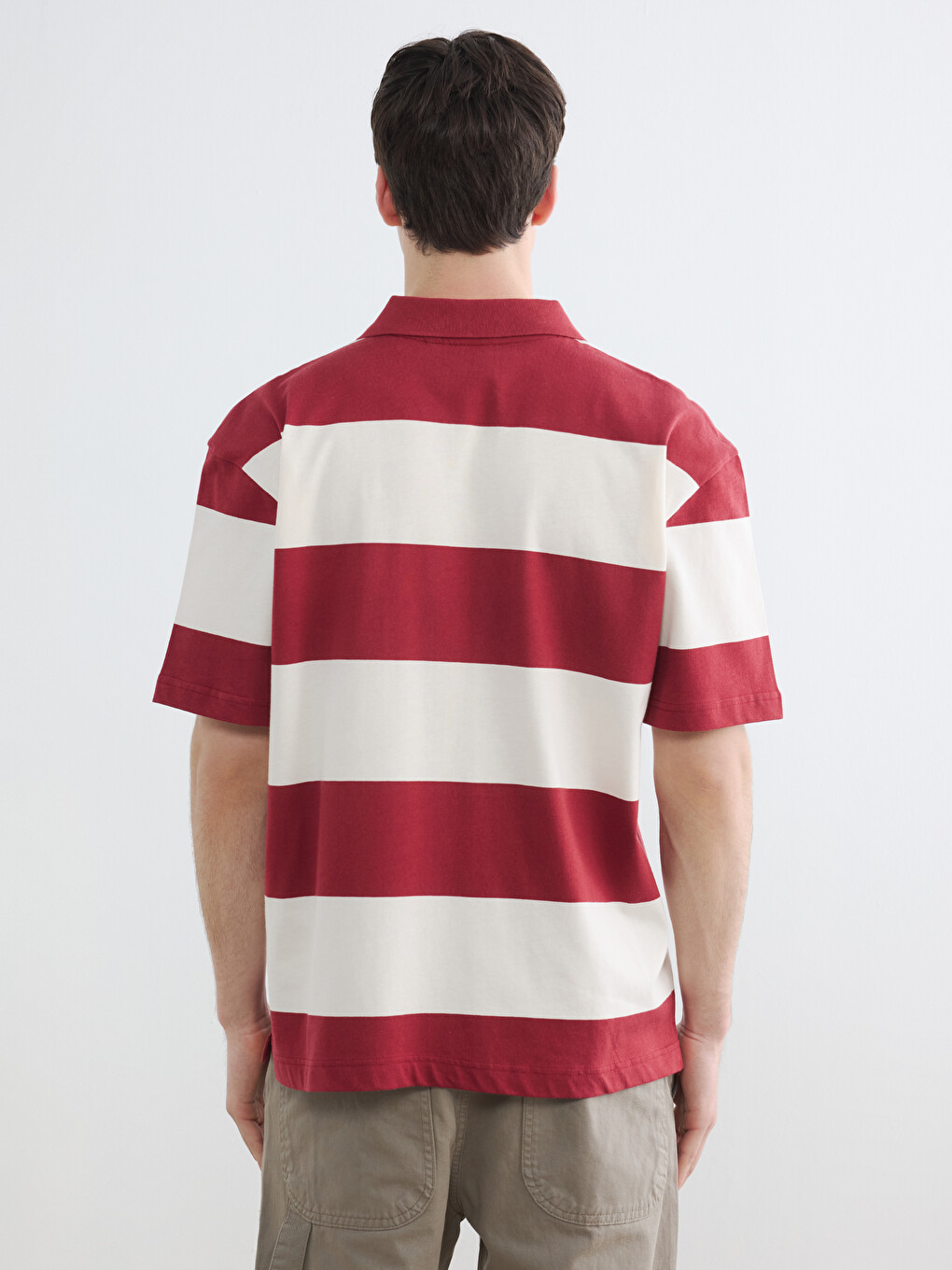 Relaxed Fit Polo Collar Striped Men's T-Shirt-5