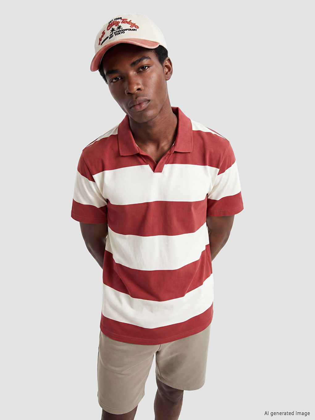 Relaxed Fit Polo Collar Striped Men's T-Shirt-1