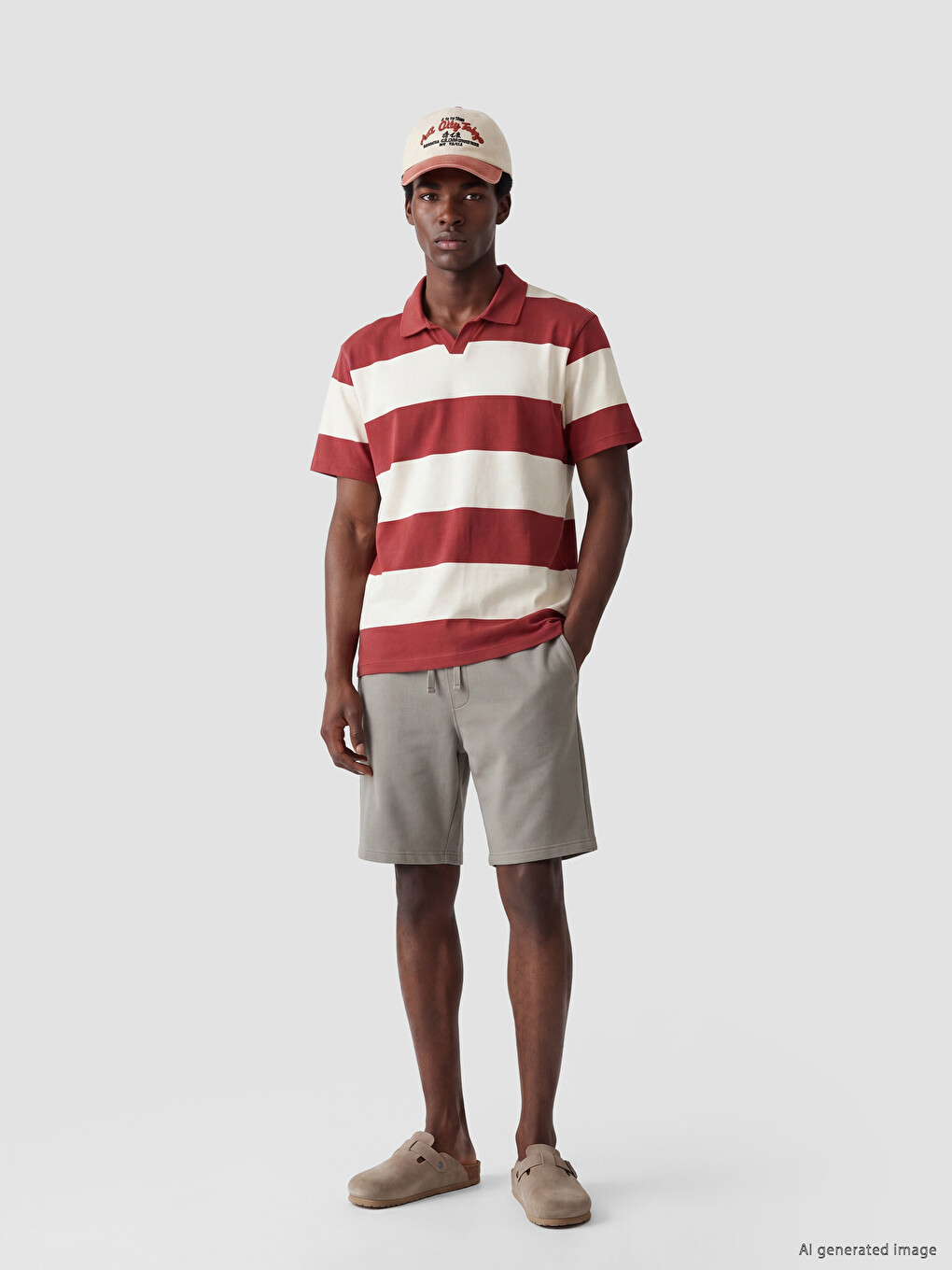 Relaxed Fit Polo Collar Striped Men's T-Shirt-2