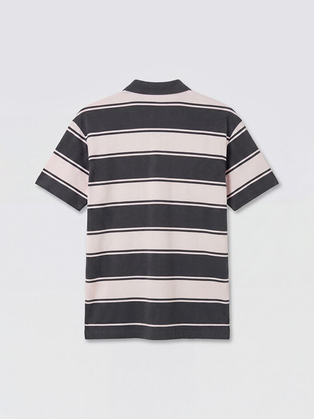 Pembe Polo Yaka Çizgili Penye Erkek Tişört-1