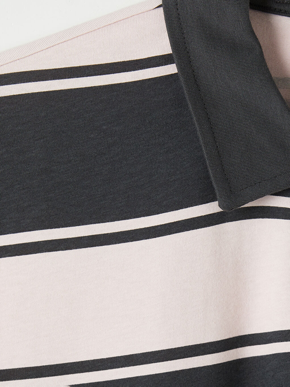 Pembe Polo Yaka Çizgili Penye Erkek Tişört-2