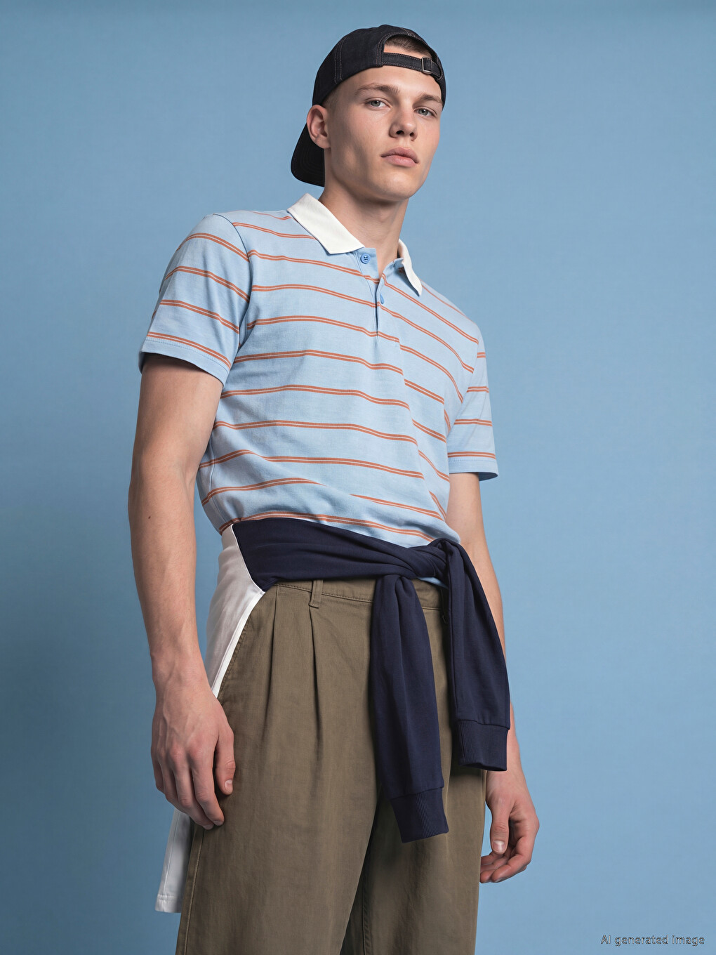 T-shirt meshkujsh me jakë polo me shirita nga pëlhurë jersey