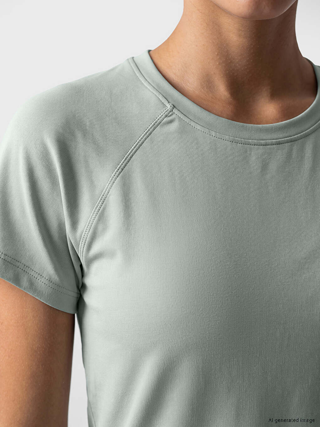 Yeşil Bisiklet Yaka Kadın Spor Tişört-2