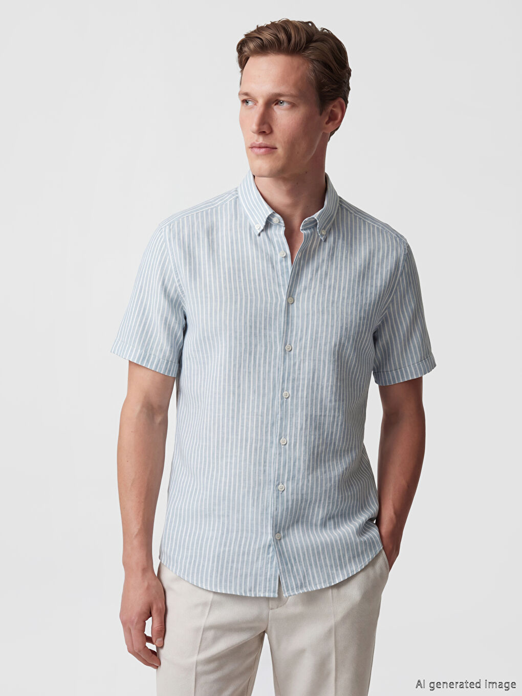 Mavi Regular Fit Çizgili Dokulu Erkek Gömlek