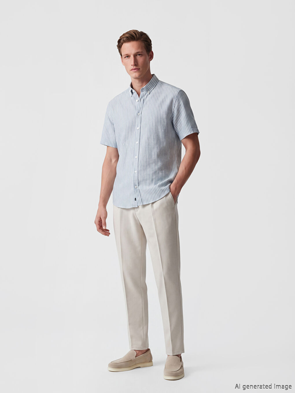 Mavi Regular Fit Çizgili Dokulu Erkek Gömlek-1