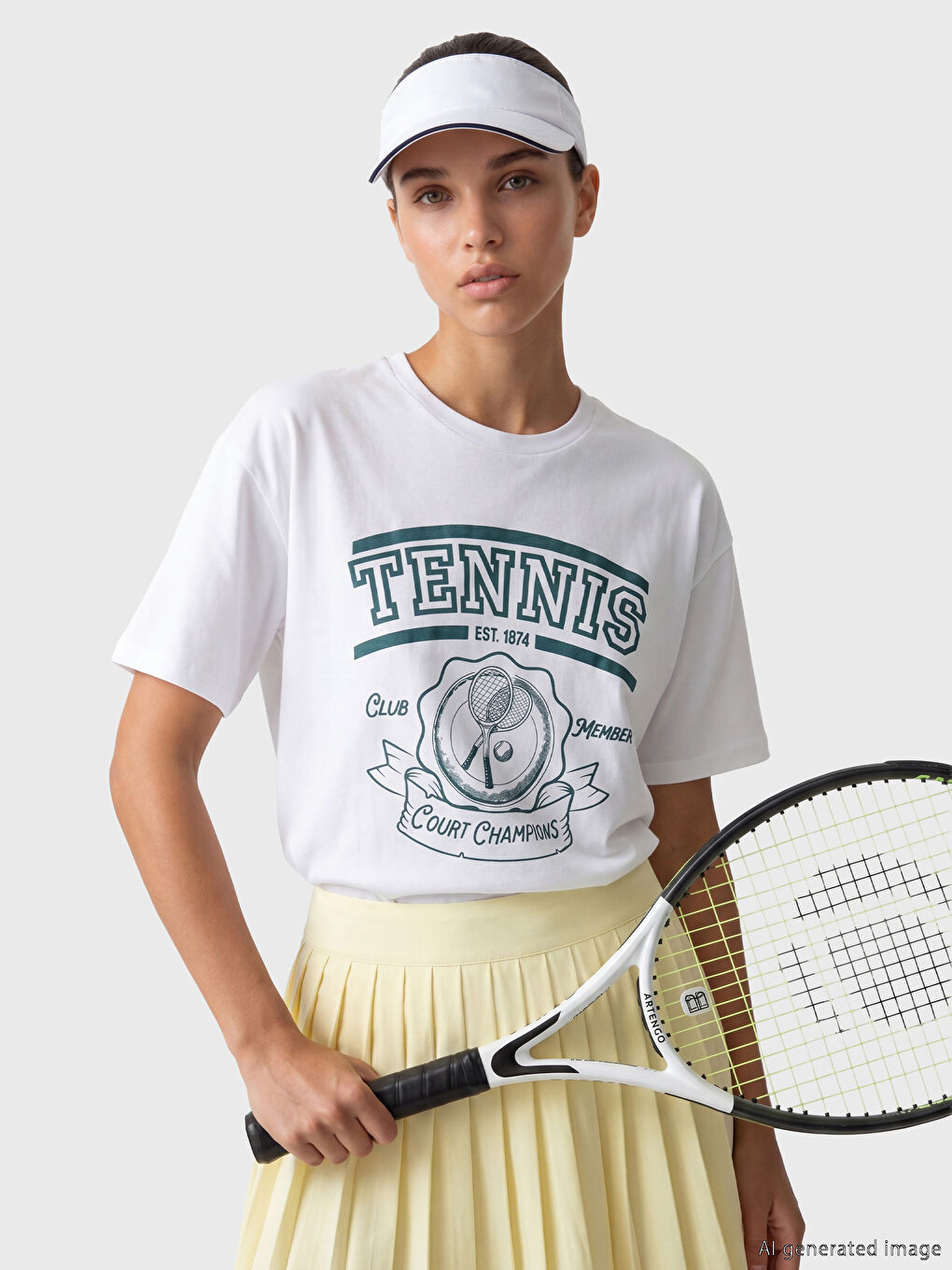 Beyaz Bisiklet Yaka Baskılı Kadın Spor Tişört