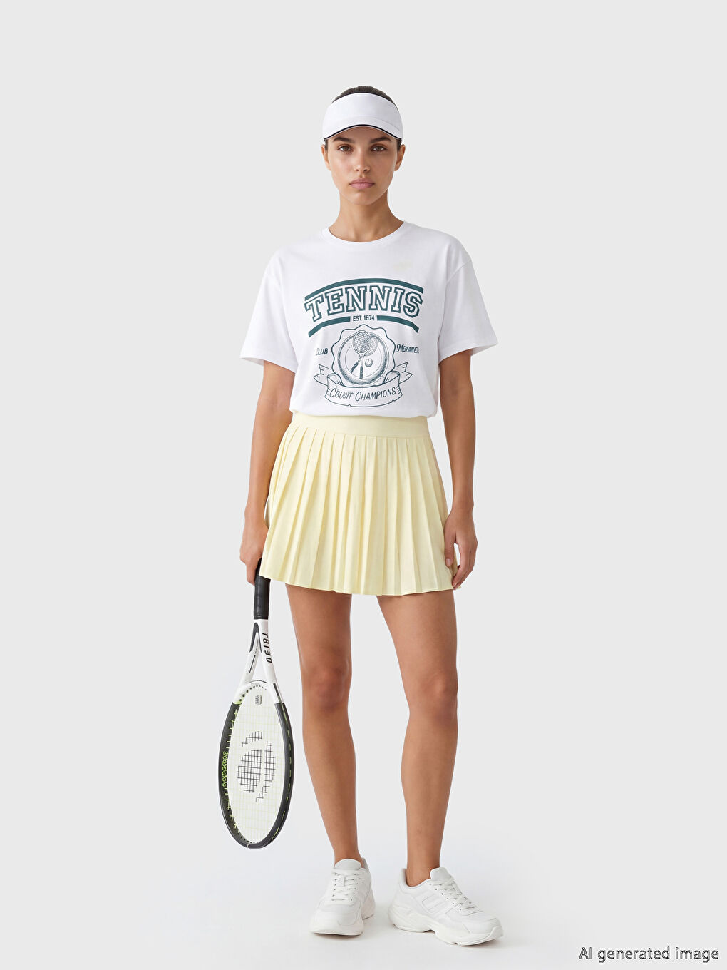 Beyaz Bisiklet Yaka Baskılı Kadın Spor Tişört-1