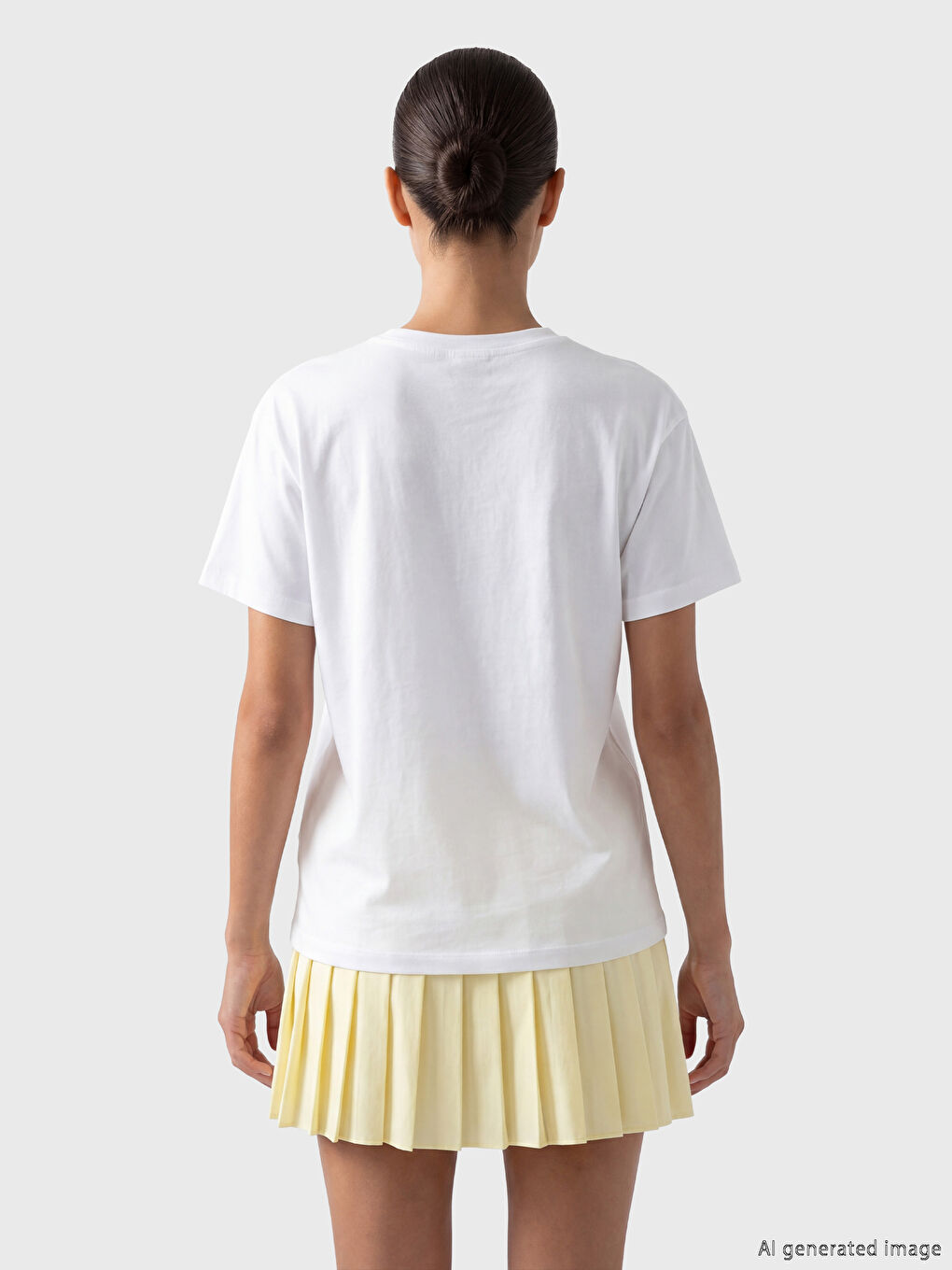 Beyaz Bisiklet Yaka Baskılı Kadın Spor Tişört-3