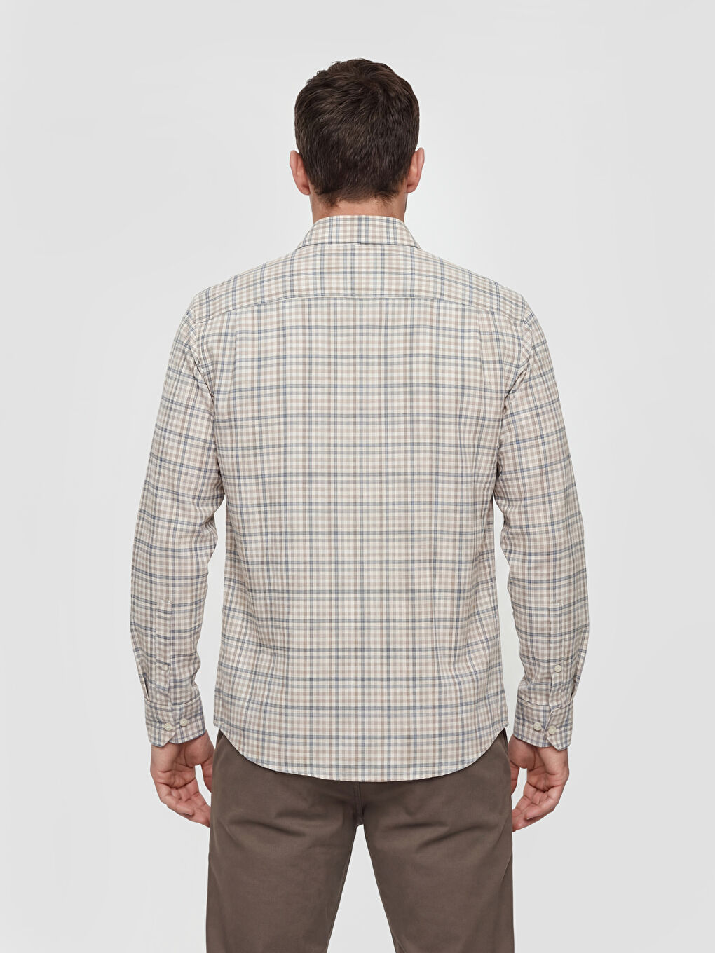 Bej Regular Fit Ekose Erkek Gömlek-2