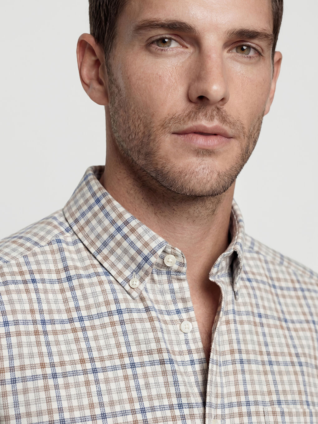 Bej Regular Fit Ekose Erkek Gömlek-3
