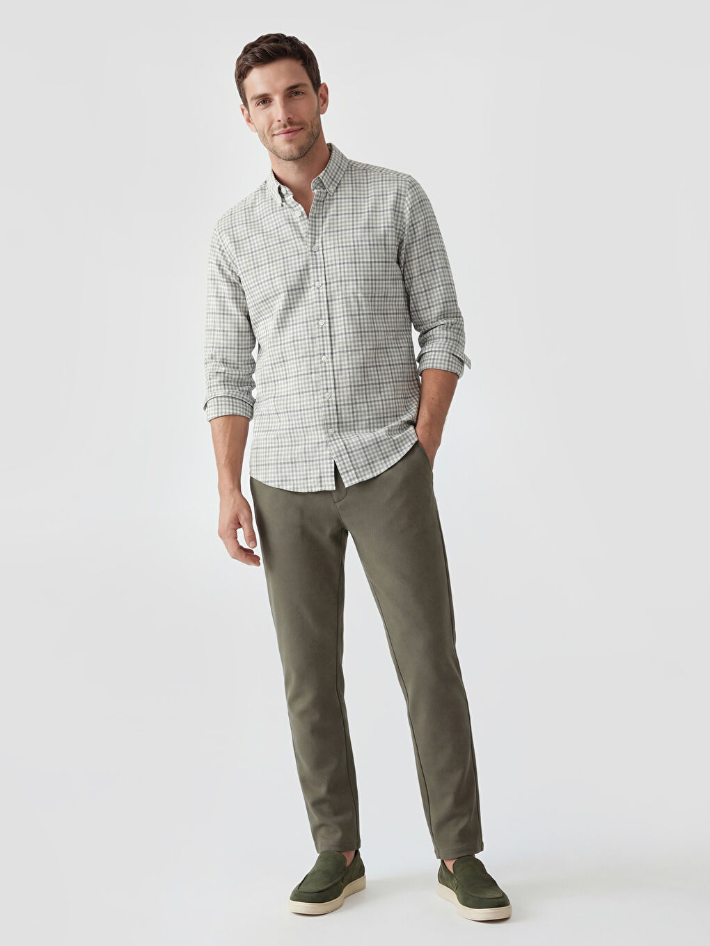 Yeşil Regular Fit Ekose Erkek Gömlek-1