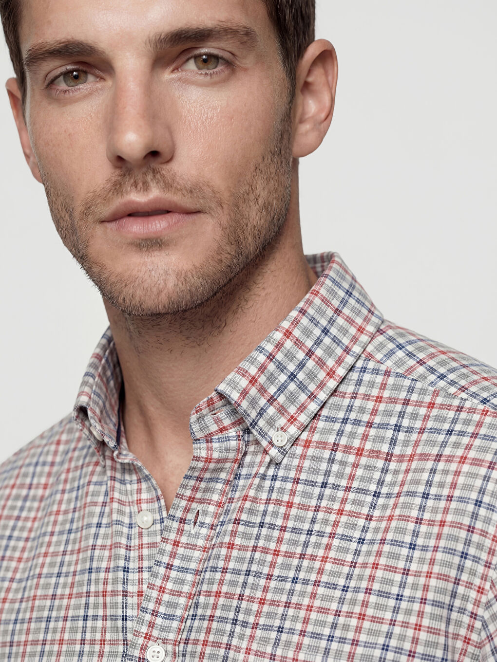 Kırmızı Regular Fit Ekose Erkek Gömlek-3