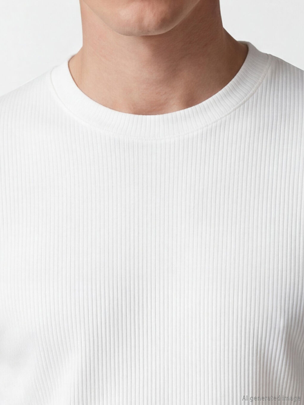 Beyaz Bisiklet Yaka Fitilli Erkek Tişört-2