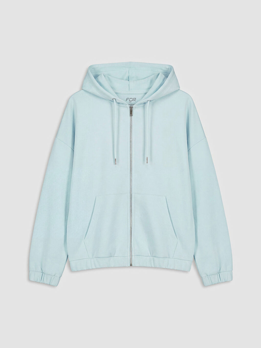 Mavi Kapüşonlu Oversize Kadın Fermuarlı Sweatshirt