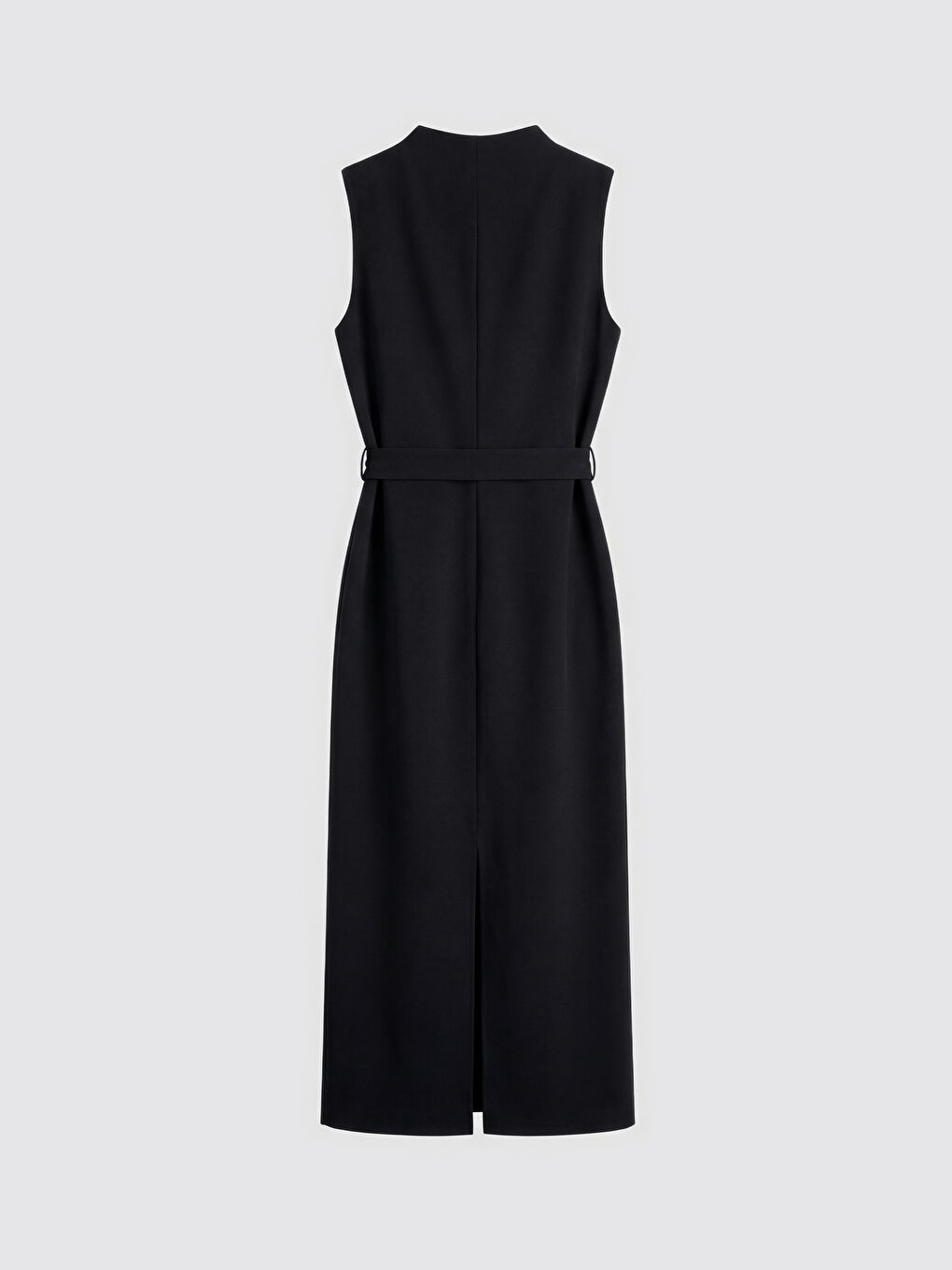 Siyah Dik Yaka Kemerli Yırtmaçlı Elbise-1