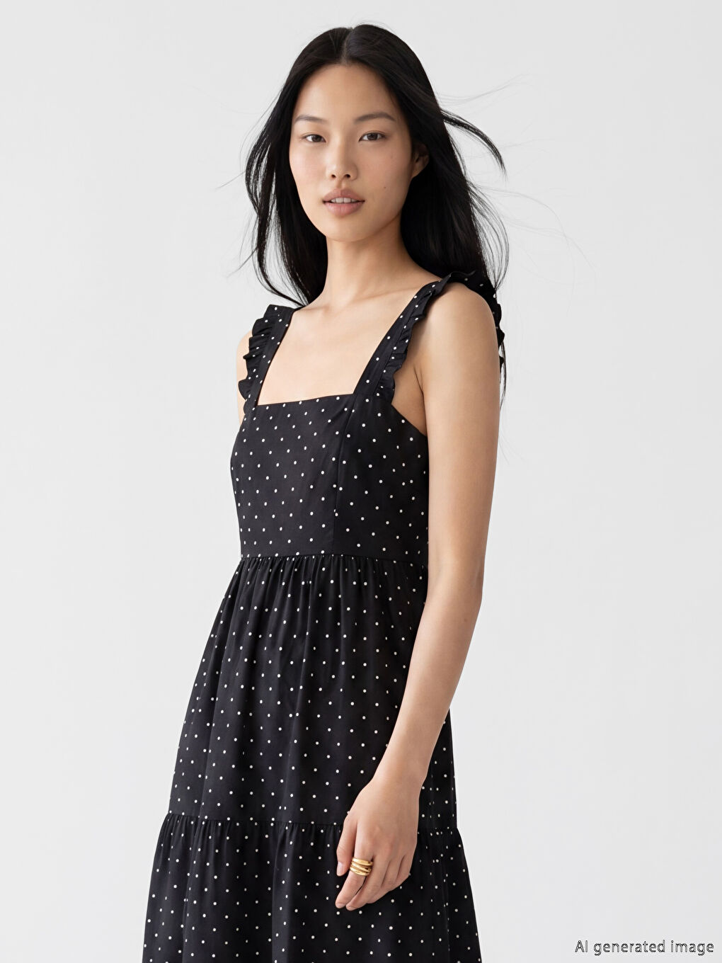 Square Neck Polka Dot Ruffled Tiered Dress-4