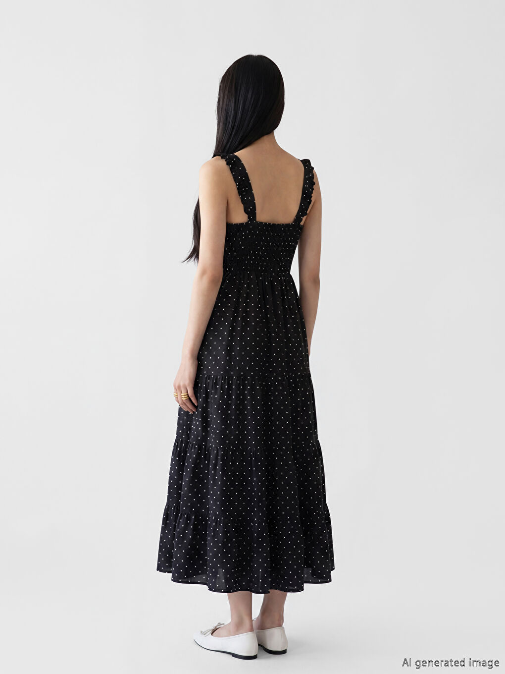 Square Neck Polka Dot Ruffled Tiered Dress-6