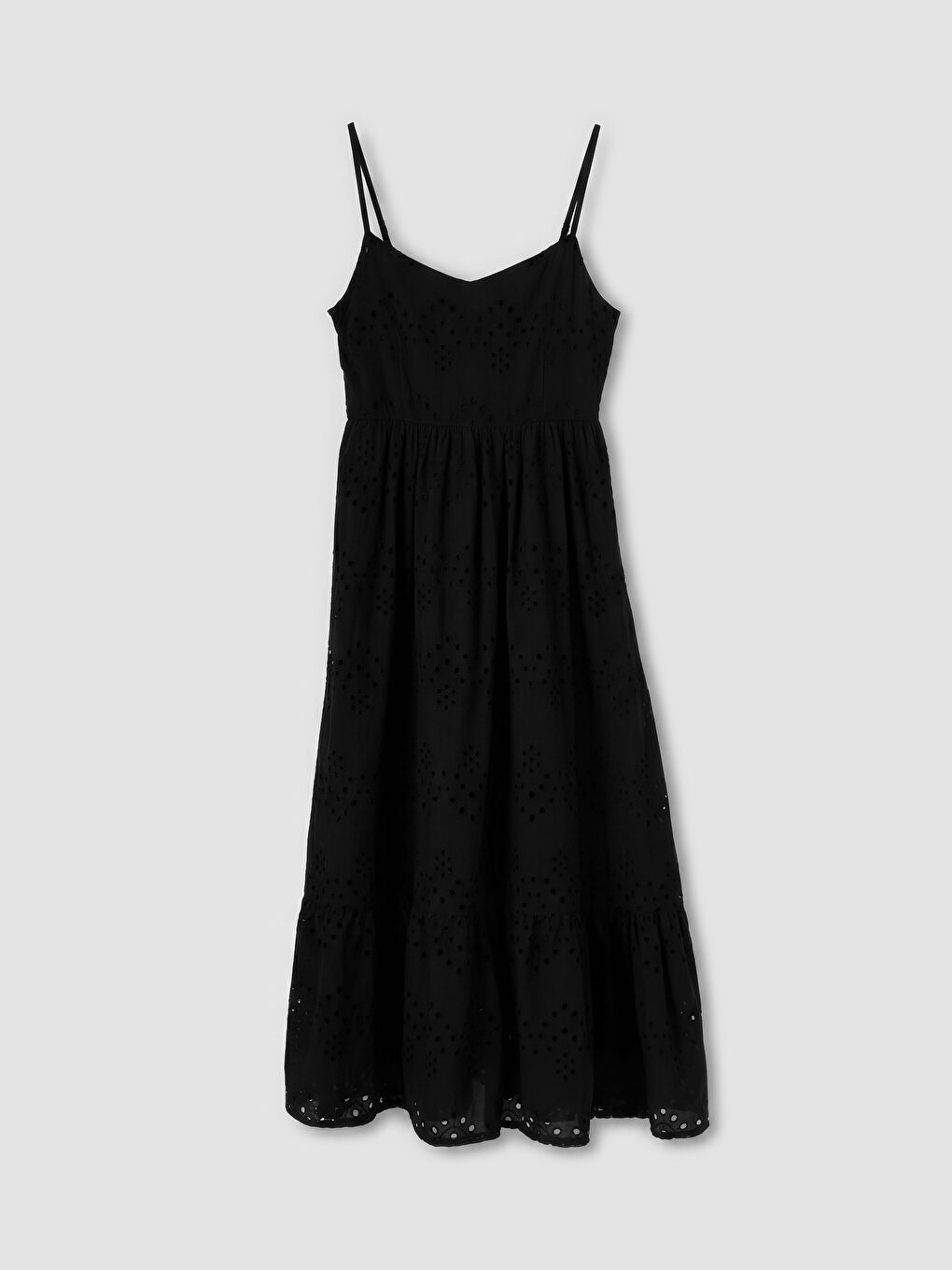 Siyah İp Askılı Belden Oturtmalı Brode Elbise