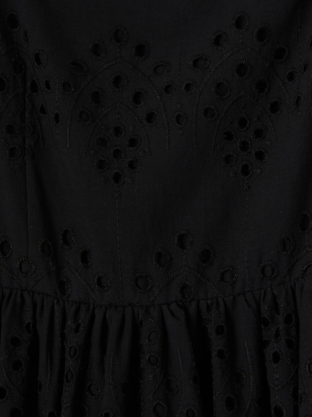 Siyah İp Askılı Belden Oturtmalı Brode Elbise-2